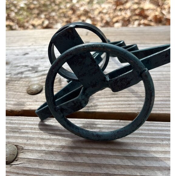 Christmas Tree Tea Light Holder Rustic Wrought Iron Green Blue Candle Stand - Picture 6 of 11